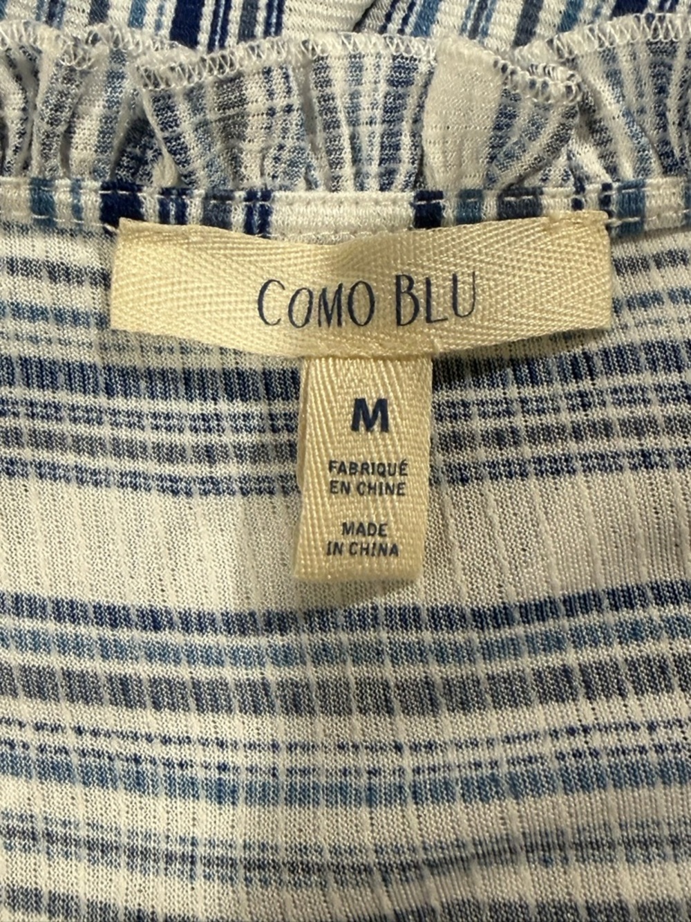 Striped Blue and White Ruffle Sleeve Blouse - Picture 5 of 6